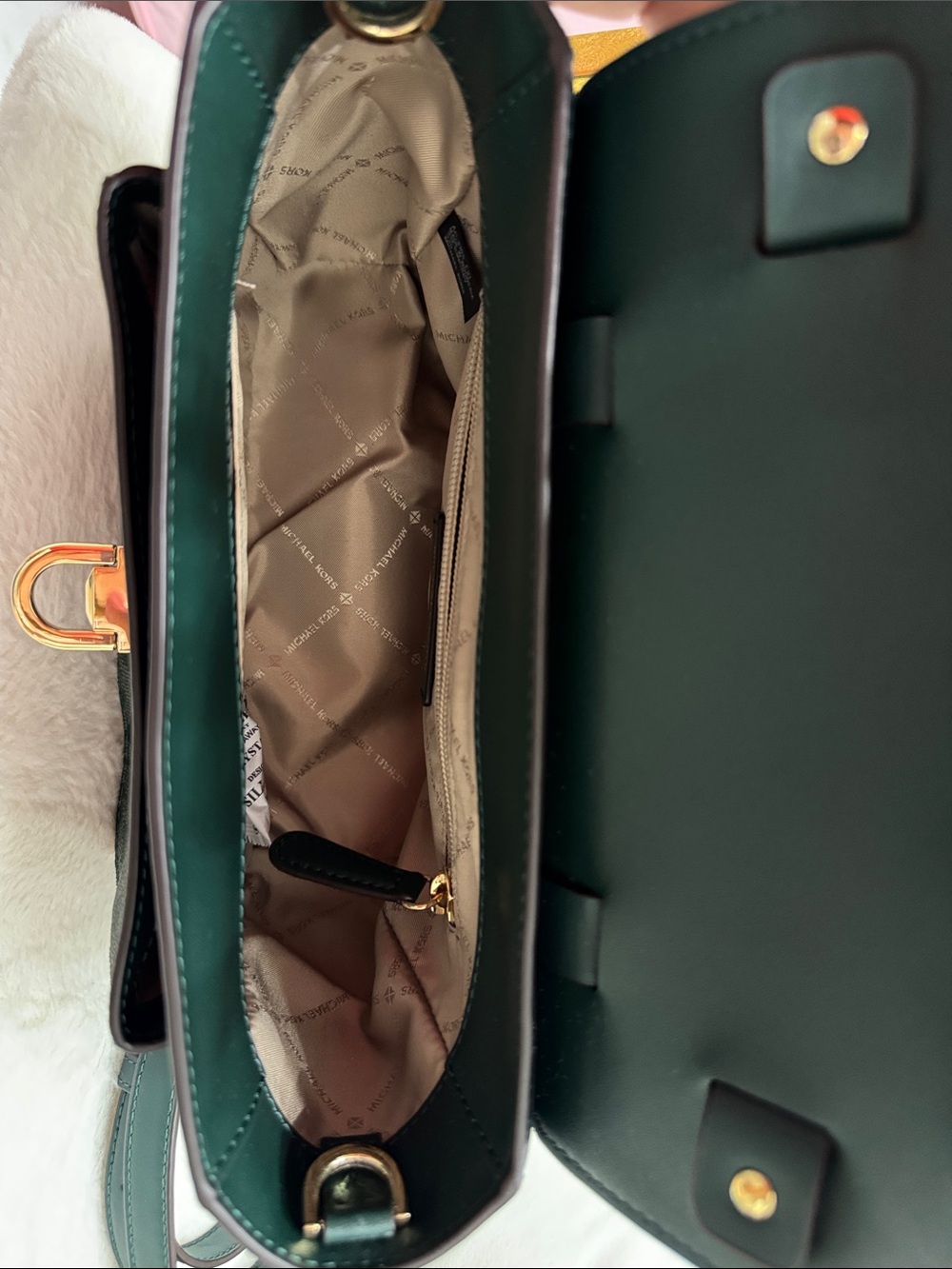Michael Kors Forest Green Monogram Satchel with Gold Hardware - Picture 10 of 10